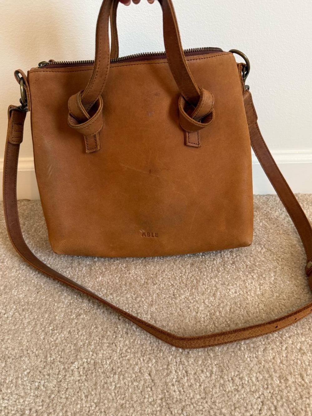 Able Brown Leather Top-Handle Crossbody Bag